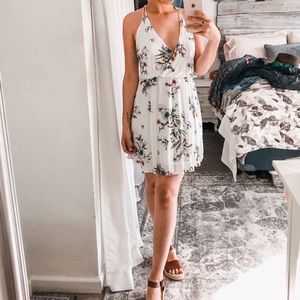 Backless White Floral Dress